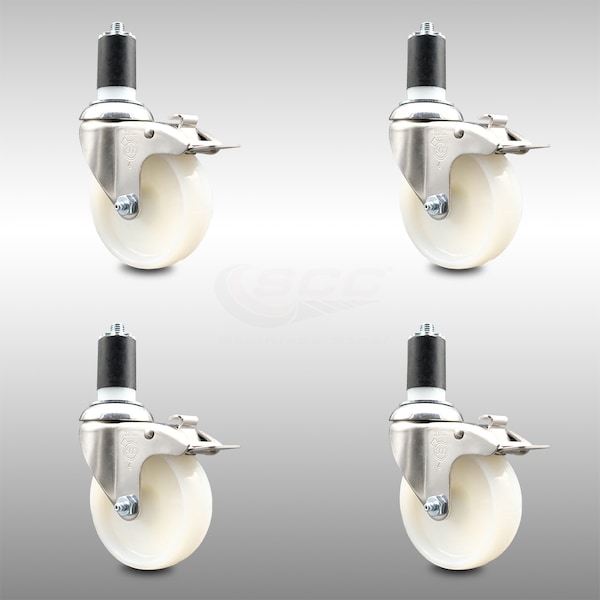 Service Caster 4 Inch 316SS Nylon Wheel Swivel 1-5/8 Inch Expanding Stem Caster Set Lock Brake SCC-SS316TTLEX20S414-NYS-158-4 - main